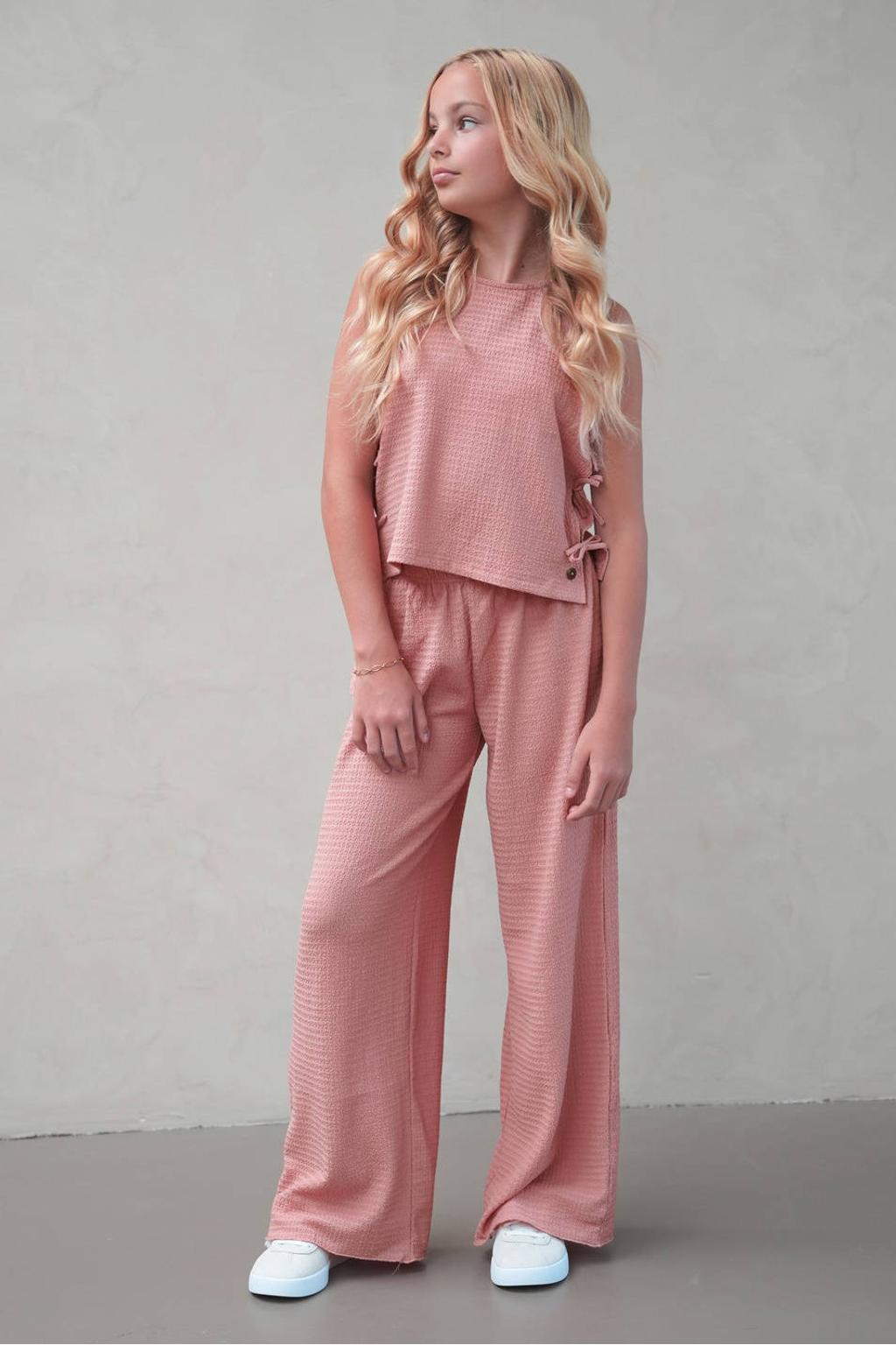 Oudroze meisjes Like Flo Young wide leg regular waist casual broek met effen