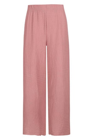 wide leg regular waist casual broek oudroze met textuur