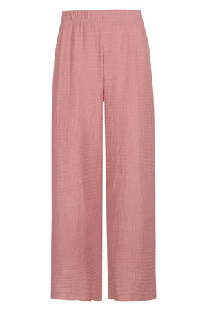 wide leg regular waist casual broek oudroze met textuur
