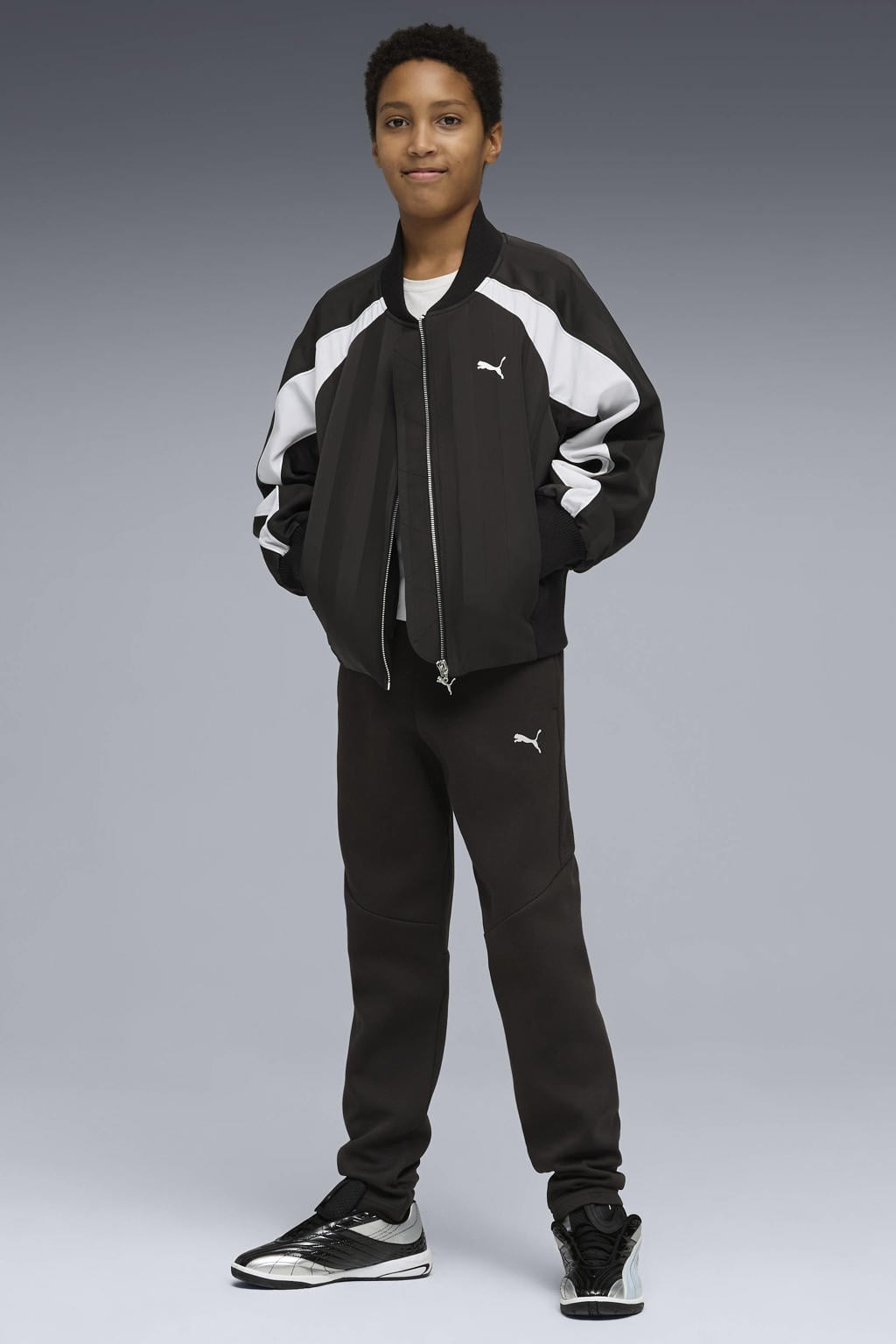 Zwarte jongens en meisjes Puma joggingbroek van katoen met regular waist, elastische tailleband met koord en meerkleurige print