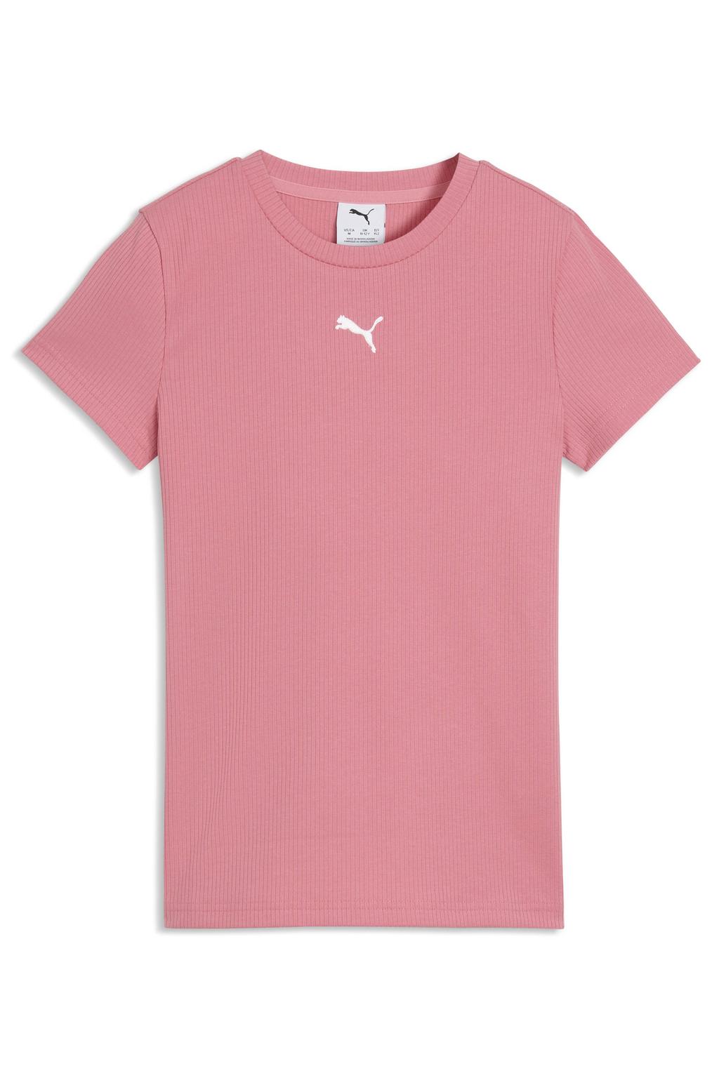 Roze meisjes Puma T-shirt van polyester met effen, korte mouwen en ronde hals