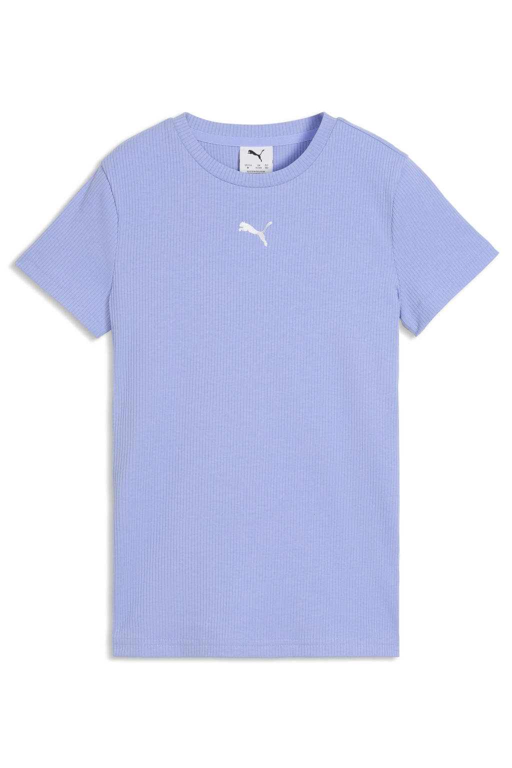 Lavendelkleurige meisjes Puma T-shirt van polyester met effen, korte mouwen en ronde hals