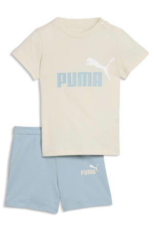 T-shirt + korte broek blauw/beige