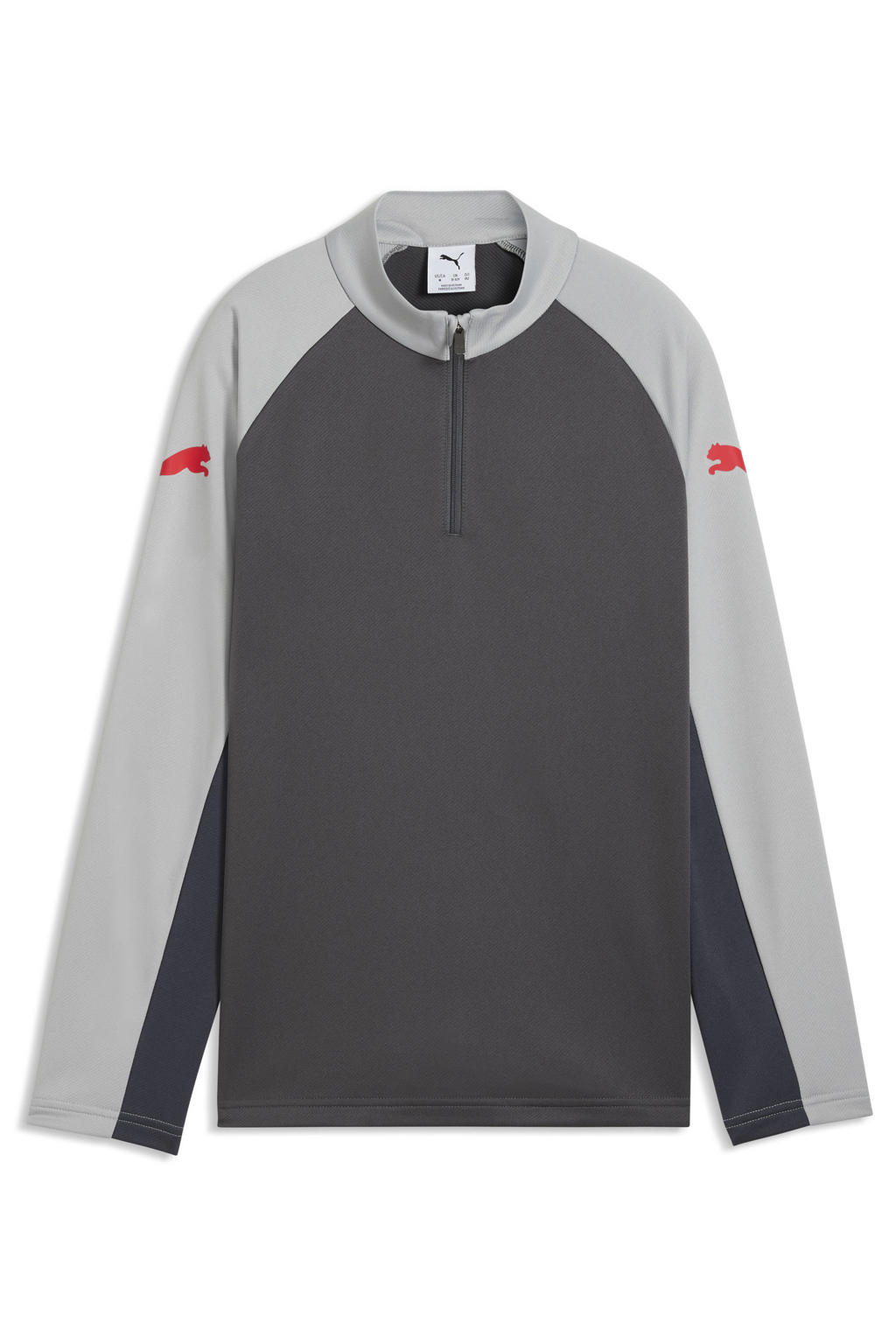 Grijs, donkergrijs en lichtgrijze jongens en meisjes Puma sportsweater van polyester met meerkleurige print, lange mouwen en opstaande kraag