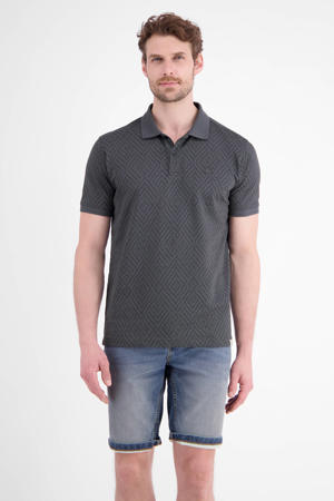 regular fit geruite jacquard polo - lava grijs