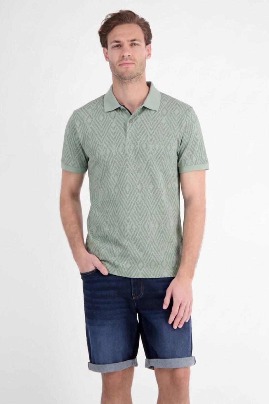 Groene heren LERROS regular fit geruite jacquard polo van katoen met korte mouwen en pique