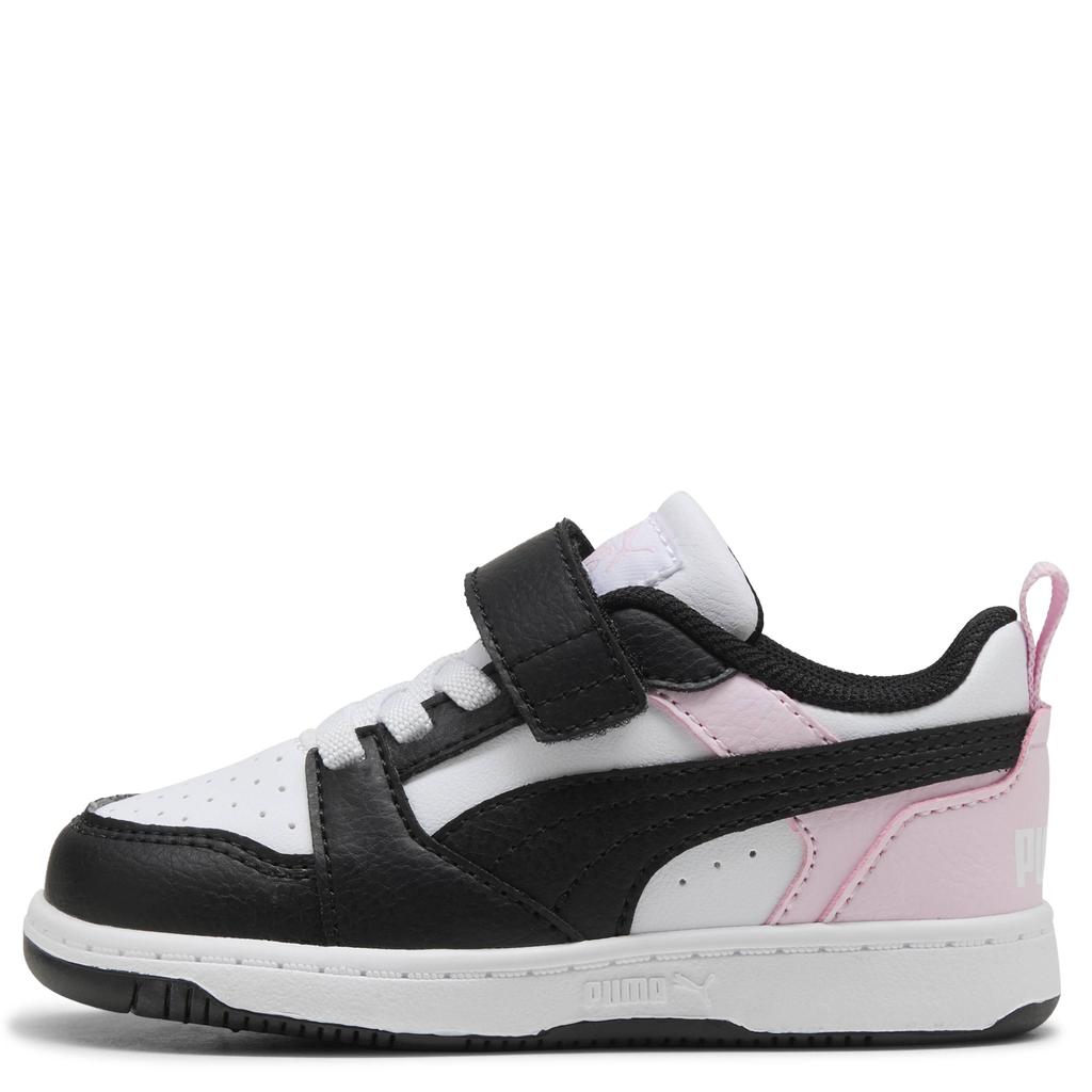 Wit, zwart en lichtroze jongens en meisjes Puma Rebound V6 sneakers van imitatieleer/voering: mesh/voetbed: eva met elastische veter- met klittenbandsluiting