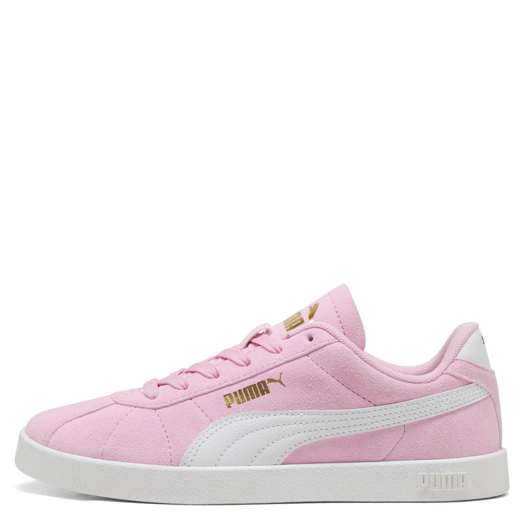 Lichtroze en witte jongens en meisjes Puma Club II suede sneakers met veters