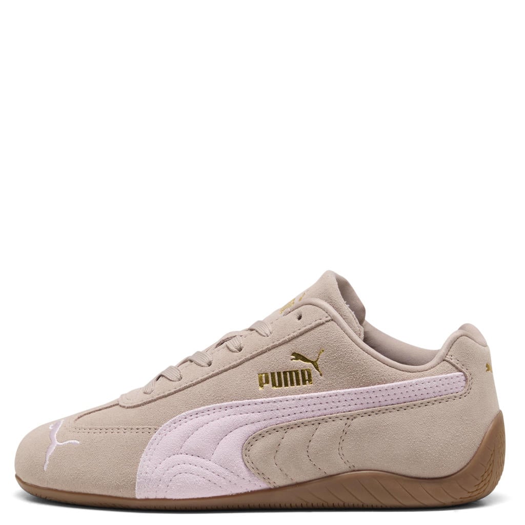 Beige en roze jongens en meisjes Puma Speedcat OG suede sneakers met veters