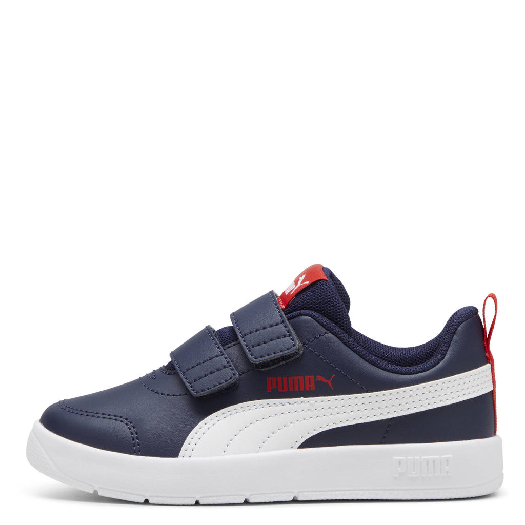 Donkerblauw en witte jongens en meisjes Puma Courtflex V3 sneakers van imitatieleer/voering: mesh/voetbed: eva met klittenband
