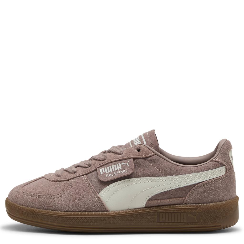 Bruin en lichtgrijze jongens en meisjes Puma Palermo leren sneakers met veters