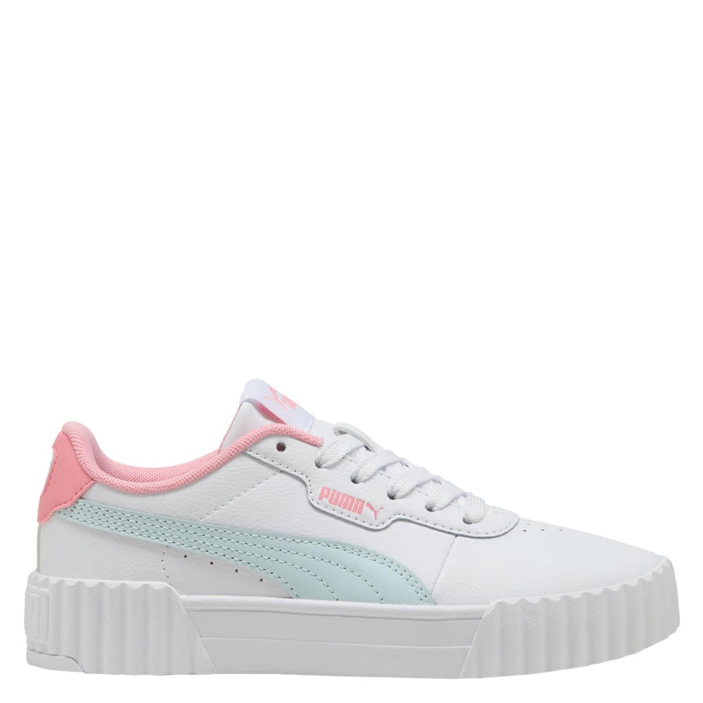 Wit en lichtblauwe meisjes Puma Carina 3.0 sneakers van imitatieleer/voering: mesh/voetbed: eva met veters