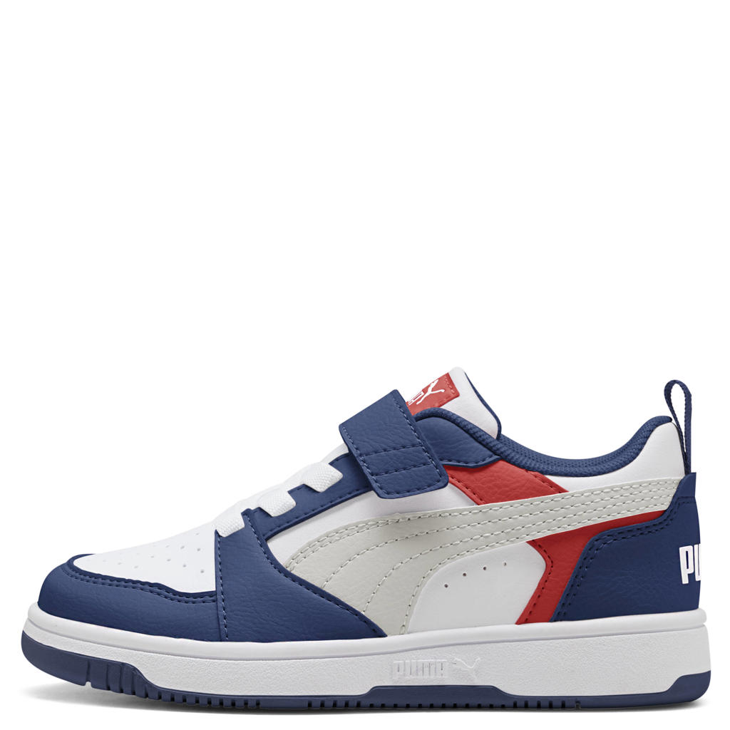 Blauw en lichtgrijze jongens en meisjes Puma Rebound V6 sneakers van imitatieleer/voering: mesh/voetbed: eva met elastische veter- met klittenbandsluiting