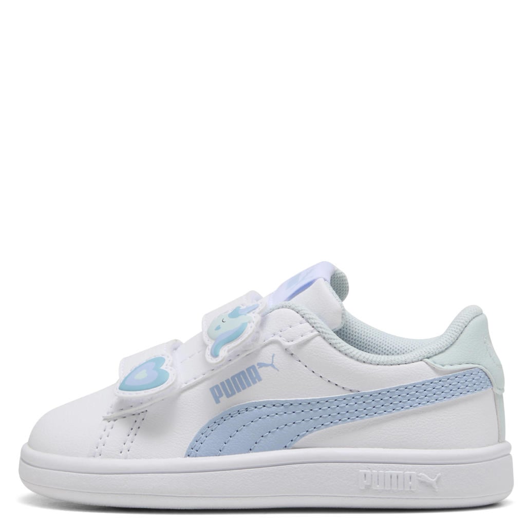 Wit en lichtblauwe jongens en meisjes Puma Smash 3.0 Badges sneakers van imitatieleer/voering: mesh/voetbed: eva met veters