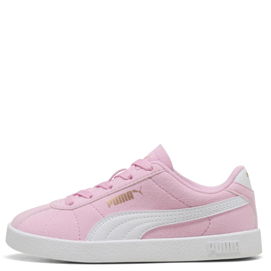 Lichtroze en witte jongens en meisjes Puma Club II sneakers van imitatieleer met veters