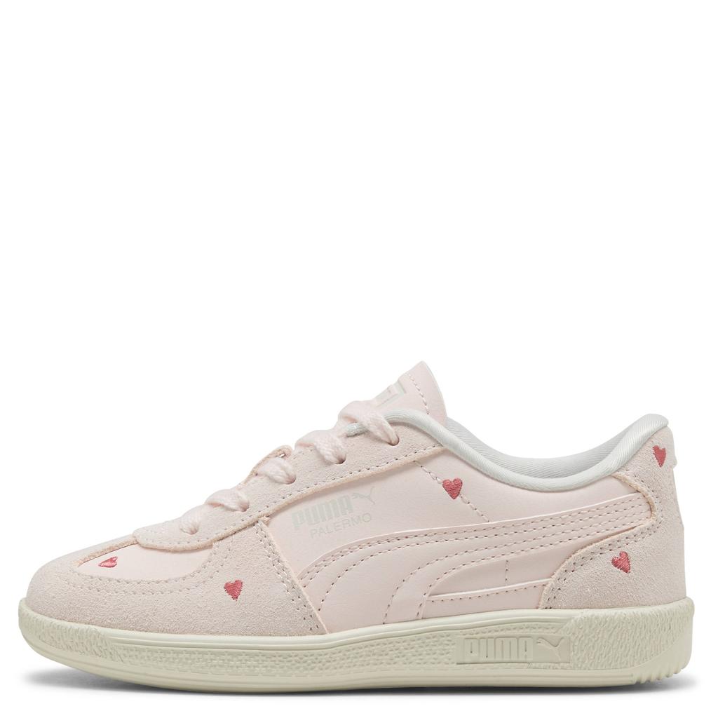 Lichtroze en lichtgrijze jongens en meisjes Puma Palermo Amor sneakers van leer-suède/voering: mesh/voetbed: eva met veters
