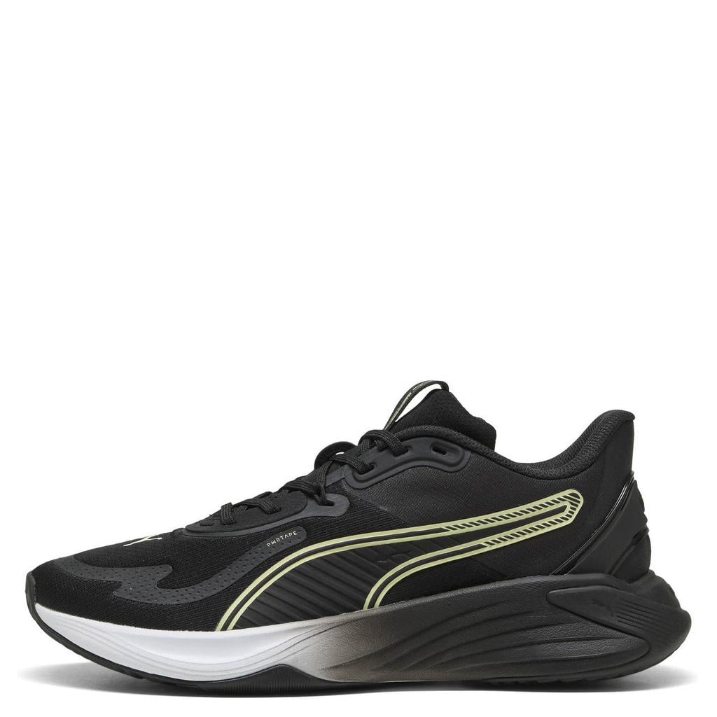 Zwart, wit en gele heren Puma PWR Hybrid hardloopschoenen met veters