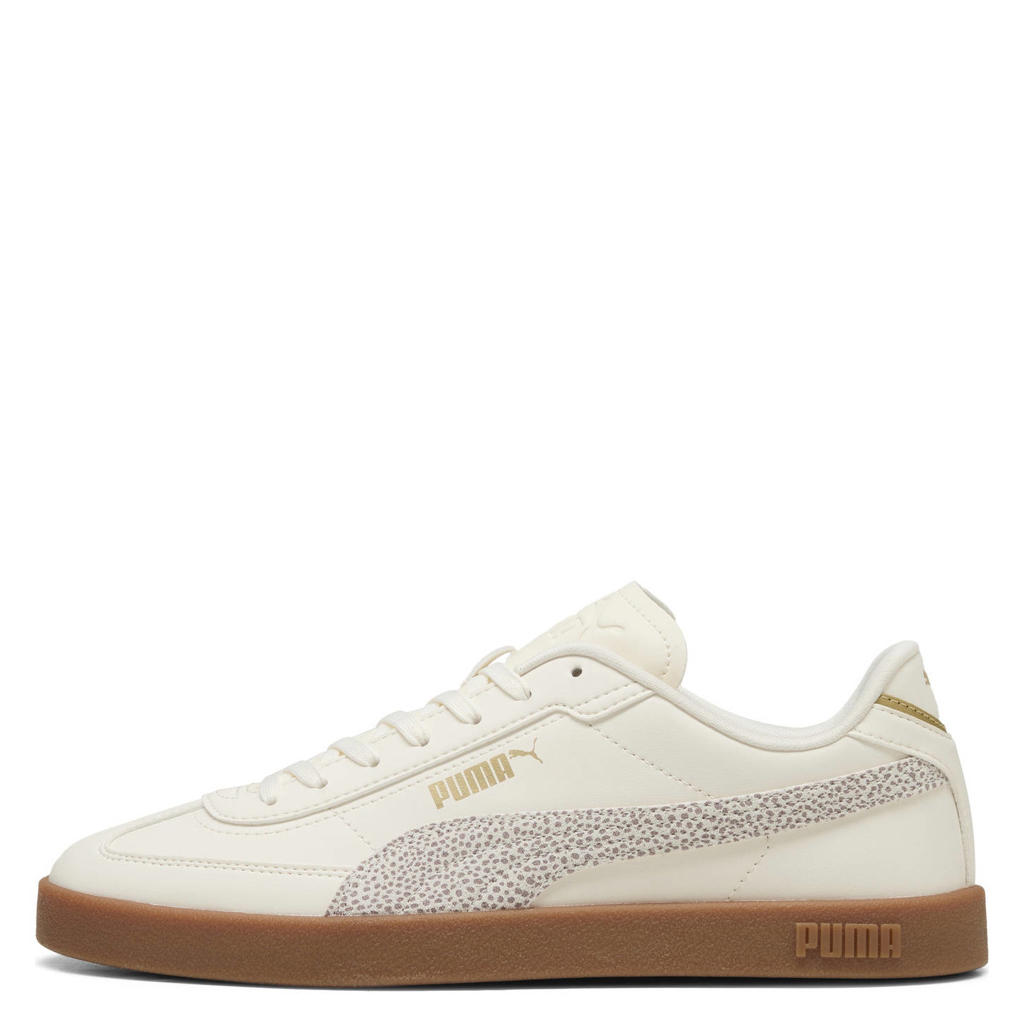 Ecru en lichtroze dames Puma Club II Era Topcat sneakers van imitatieleer-leer/voering: mesh/voetbed: eva met veters en panterprint