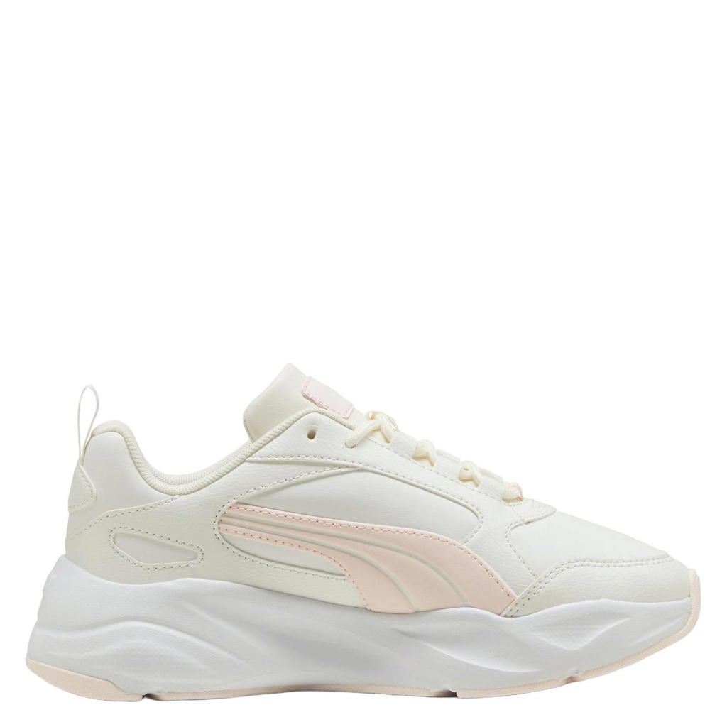Ecru en lichtroze dames Puma Cassia 2.0 sneakers van imitatieleer/voering: mesh/voetbed: eva met veters