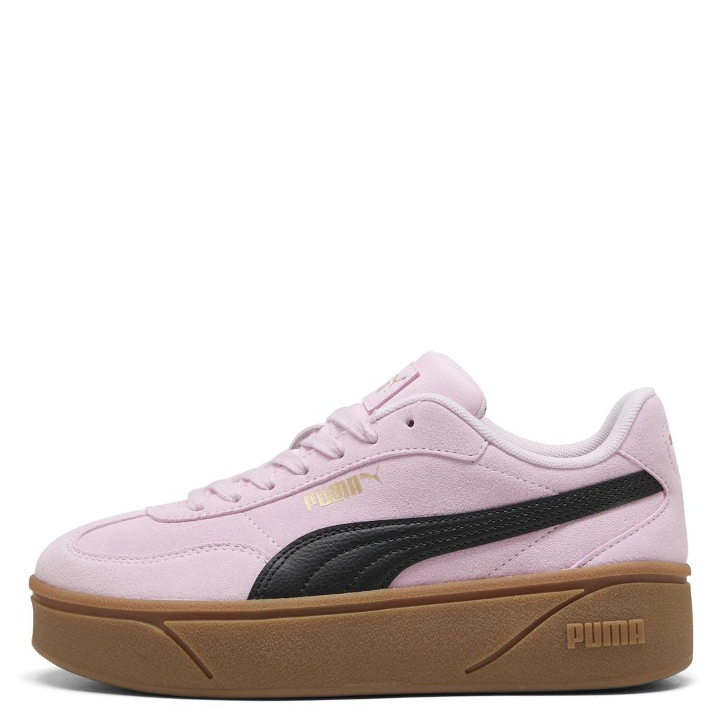 Lichtroze en zwarte dames Puma Club II Era Platform suede sneakers met veters