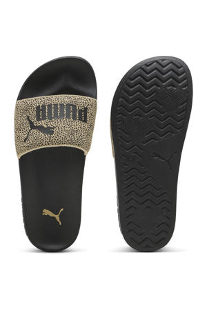 Leadcat 2.0 leren slippers met stippen beige/zwart