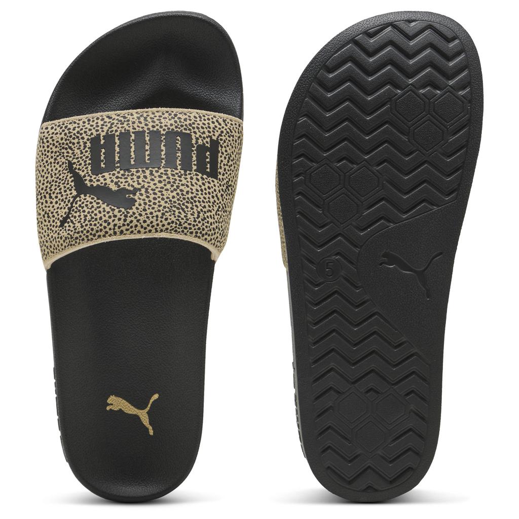 Beige en zwarte dames Puma Leadcat 2.0 leren slippers met stippen van rubber