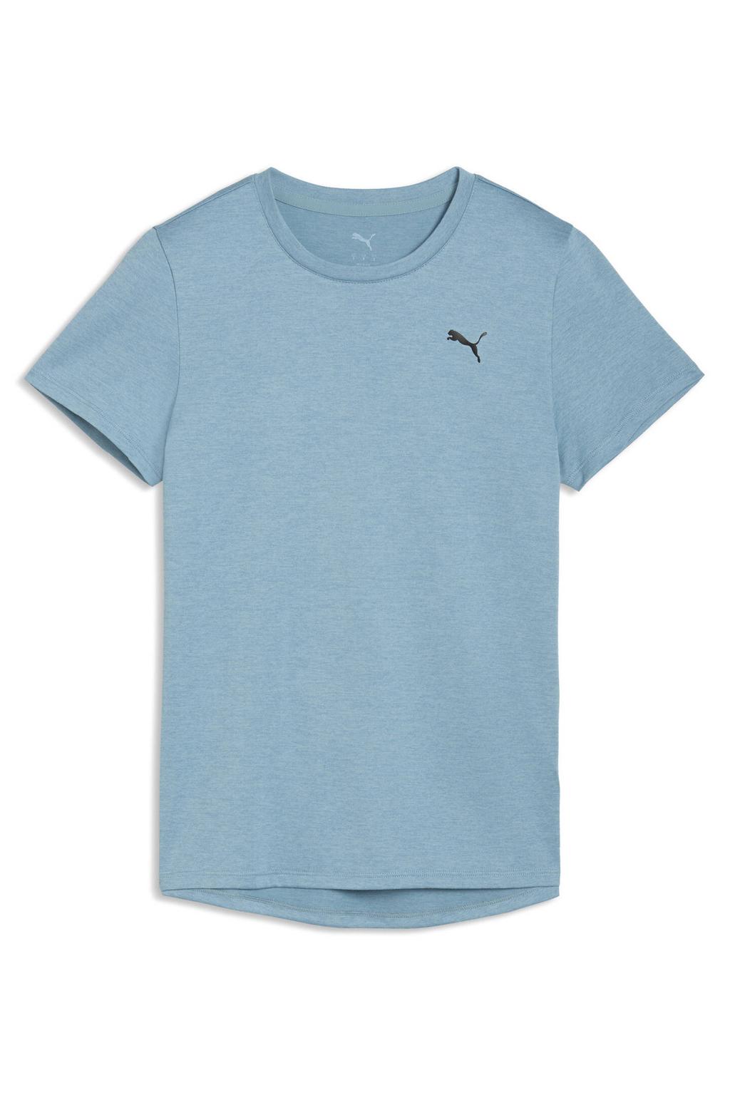 Lichtblauwe dames Puma sportshirt van polyester met melée print, korte mouwen en ronde hals