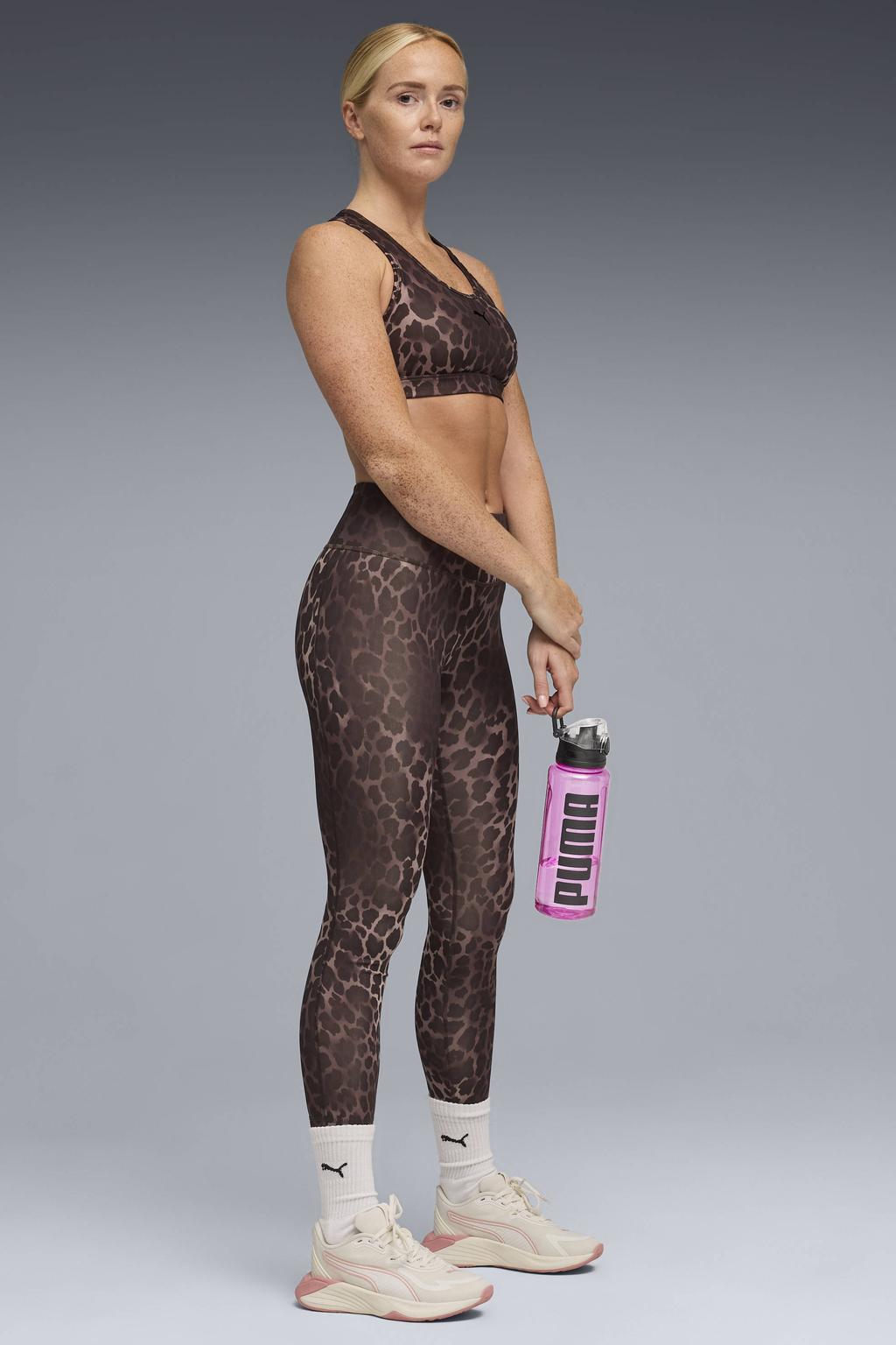 Bruine dames Puma sportlegging van polyester met high waist, elastische tailleband en dierenprint