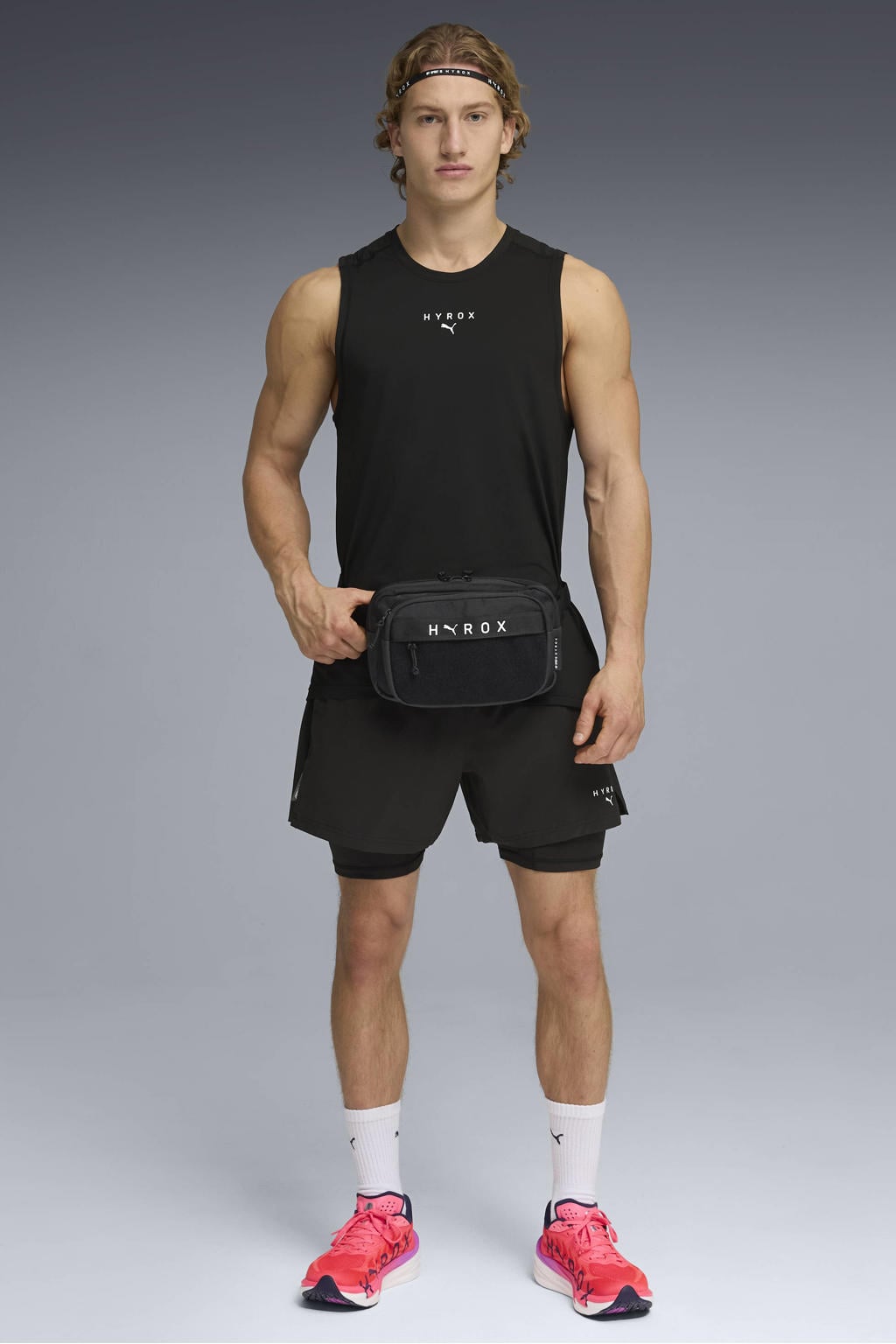 Zwarte heren Puma sportshirt Hyrox DryeLite van polyester met ronde hals