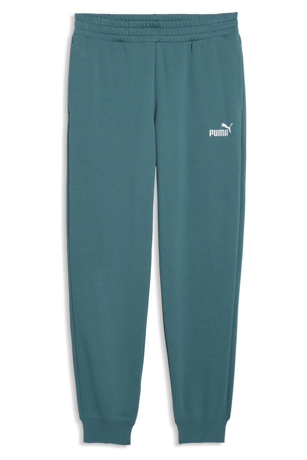 Petrolkleurige heren Puma regular joggingbroek van katoen met elastische tailleband met koord en effen