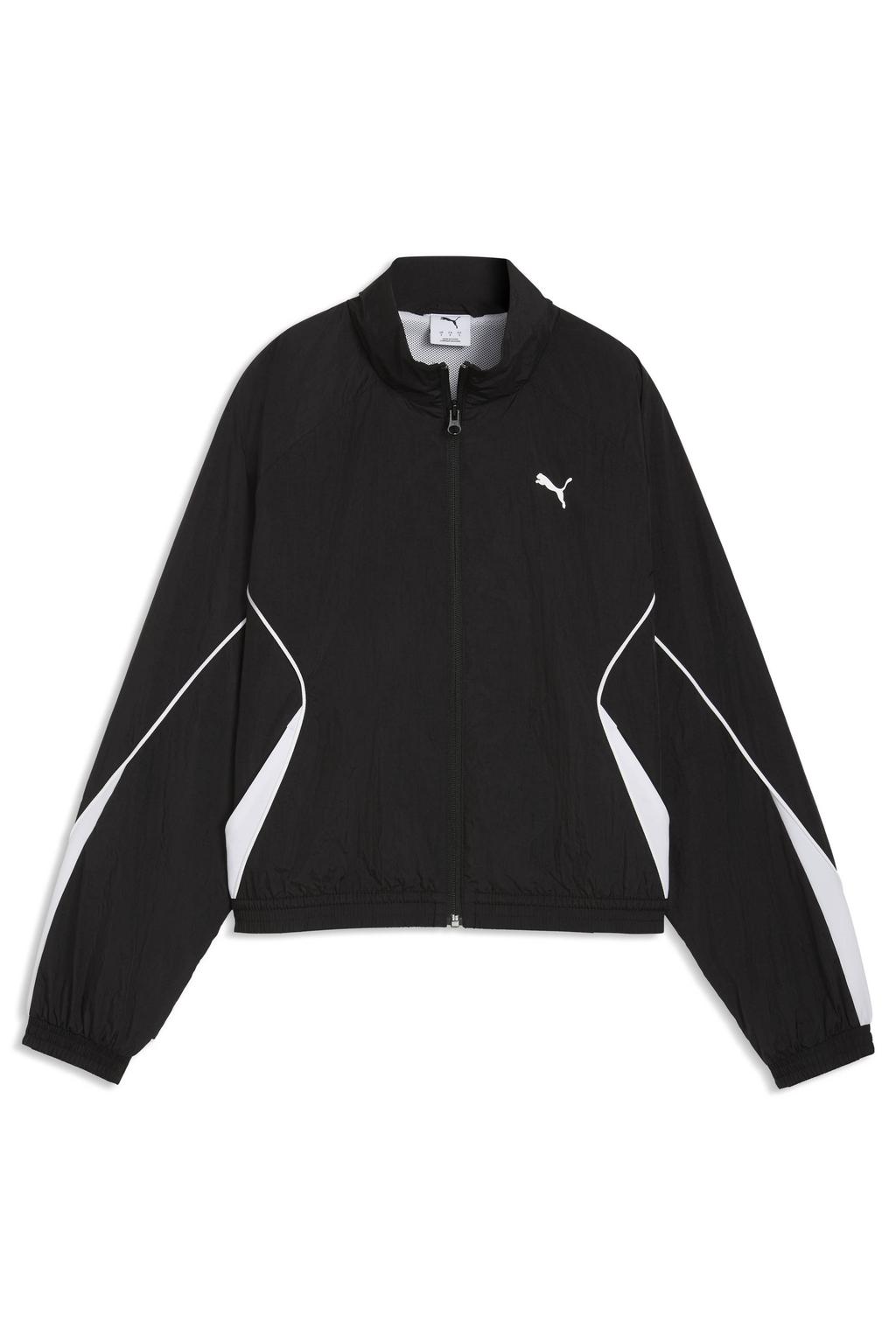 Zwarte dames Puma vest met effen, lange mouwen, opstaande kraag en ritssluiting
