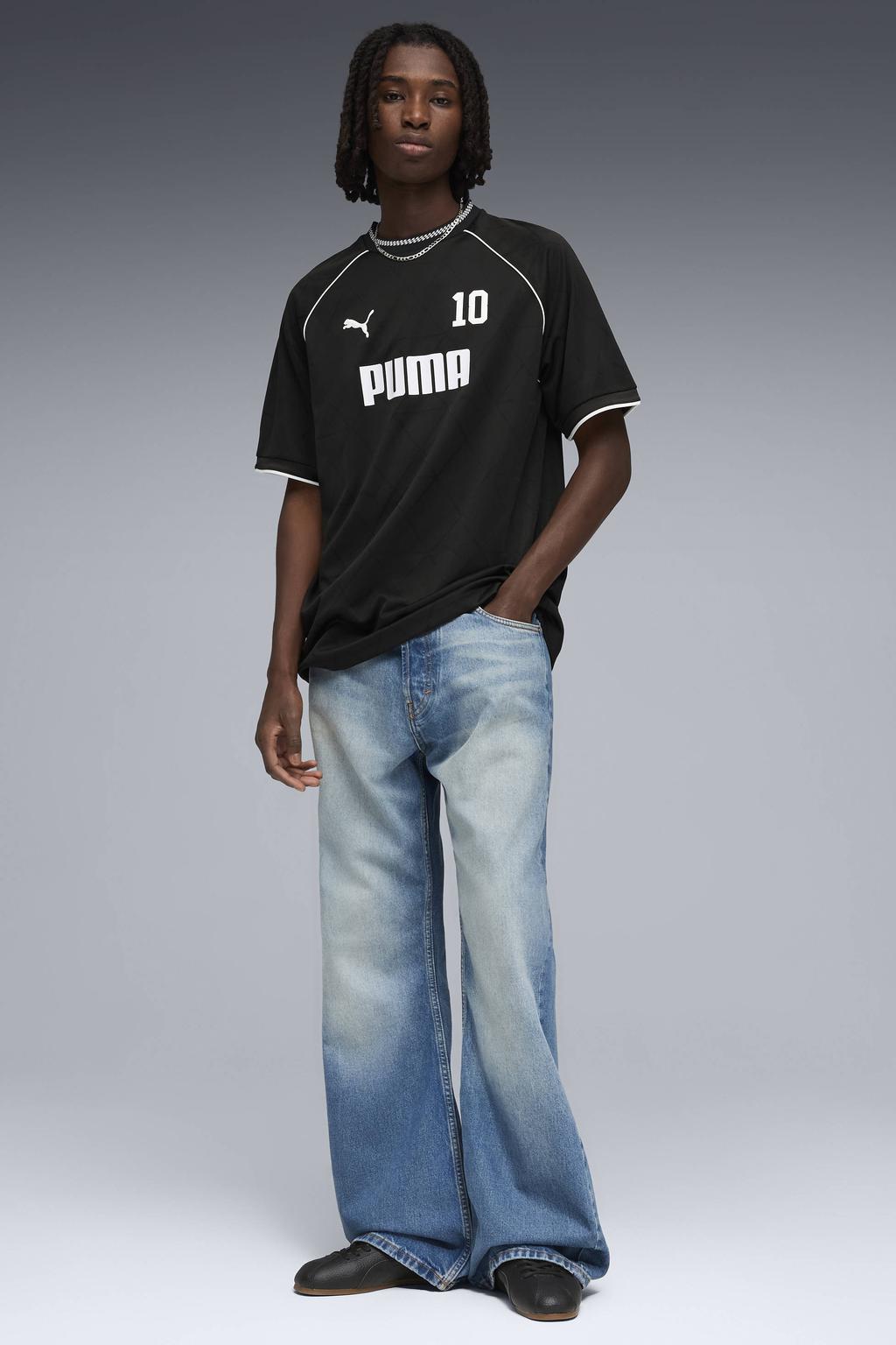 Zwarte heren Puma T-shirt van polyester met printopdruk, korte mouwen en ronde hals