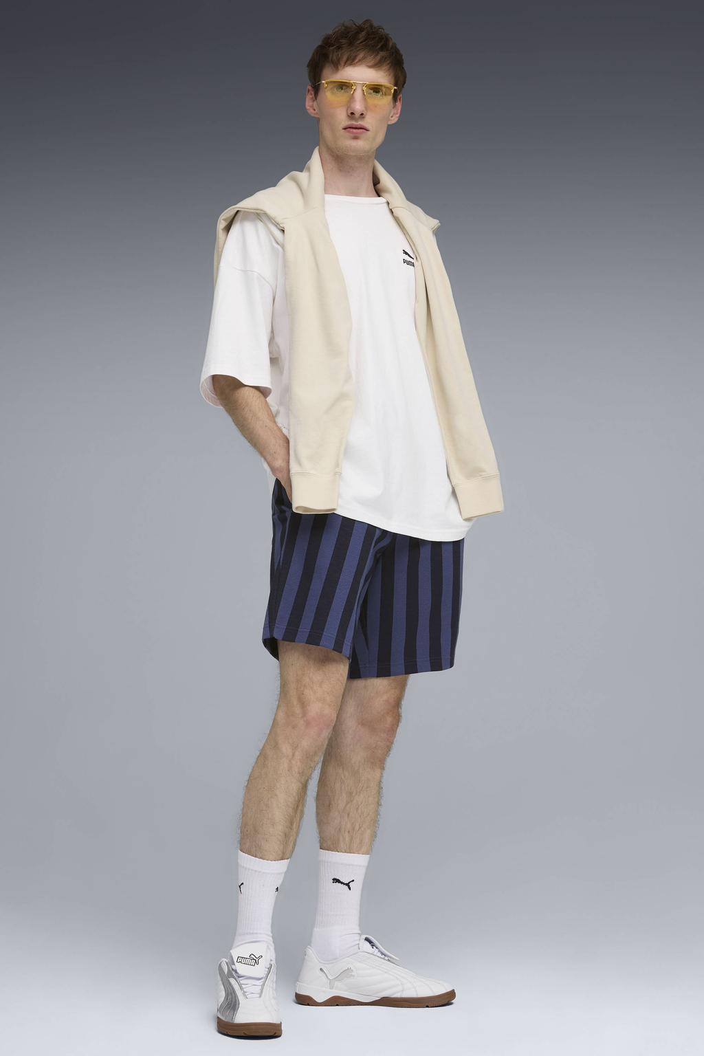 Donkerblauwe heren Puma Class short van katoen met regular fit, regular waist en strepenprint