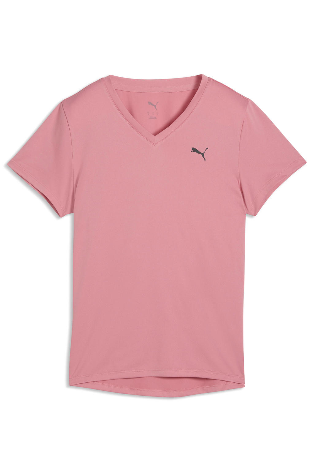 Roze dames Puma sportshirt van polyester met effen, korte mouwen en V-hals