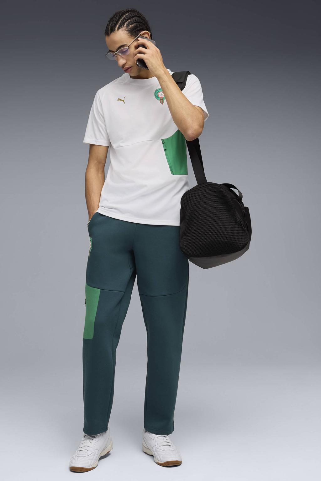 Groene heren Puma Senior Marokko sportbroek van katoen met regular waist