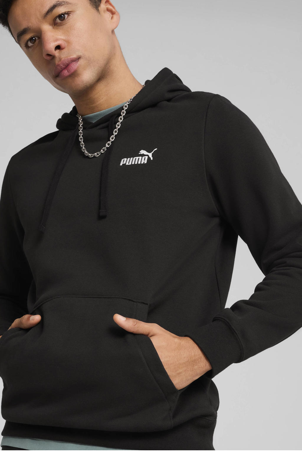 Zwarte heren Puma hoodie van sweat materiaal met effen, lange mouwen en capuchon