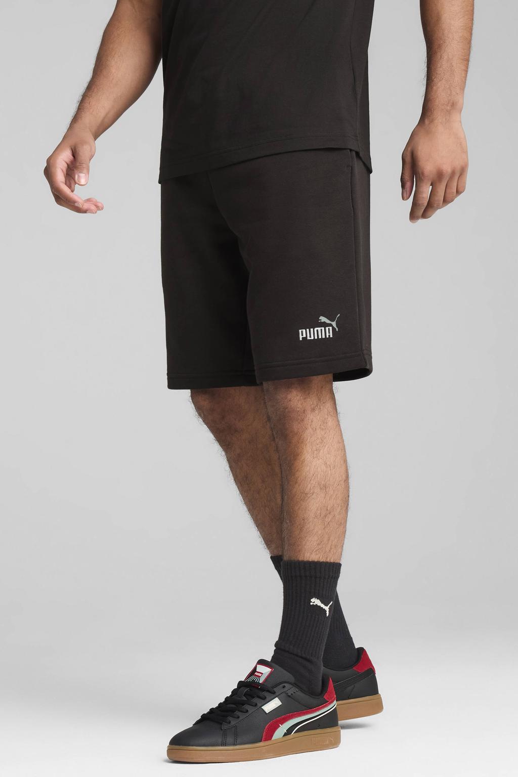 Zwarte heren Puma sweatshort van katoen met regular fit, regular waist, elastische tailleband met koord en effen