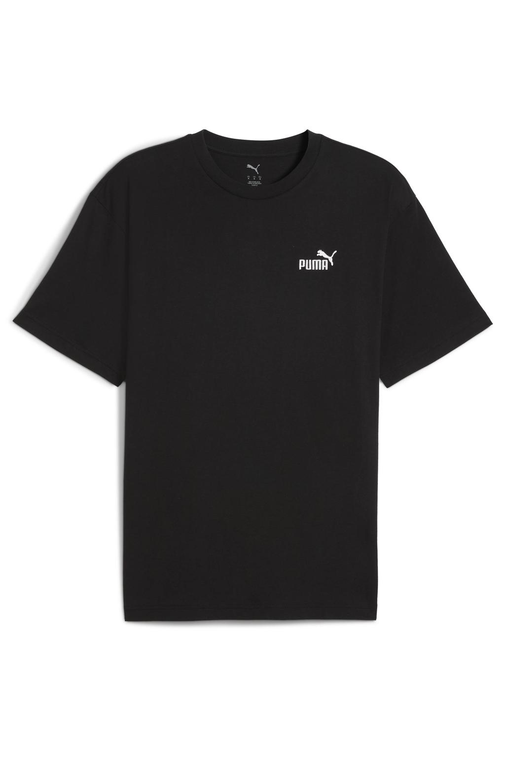 Zwarte heren Puma T-shirt van katoen met effen, korte mouwen en ronde hals