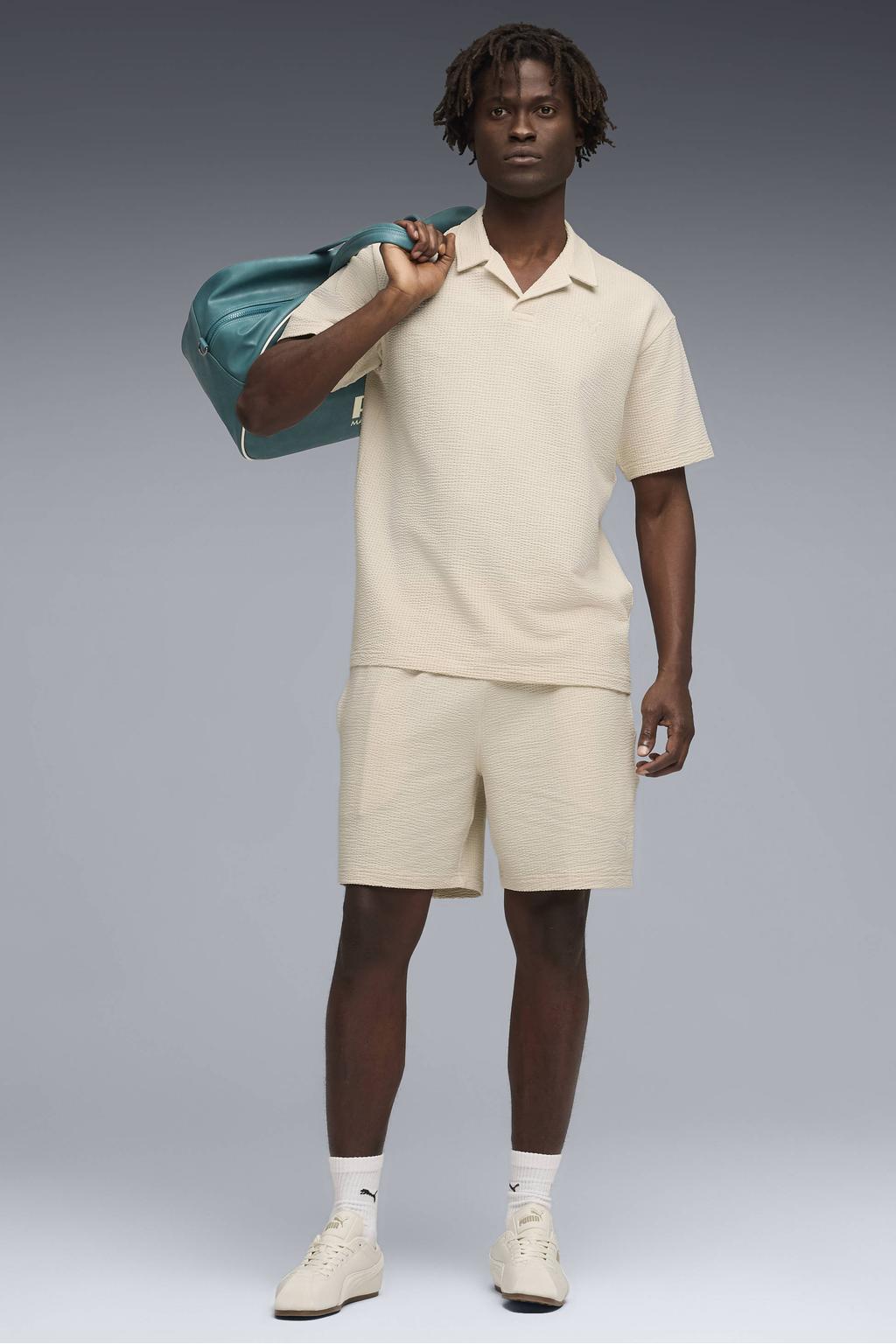 Ecru heren Puma Essentials Elevated polo van katoen met effen, korte mouwen en klassieke kraag