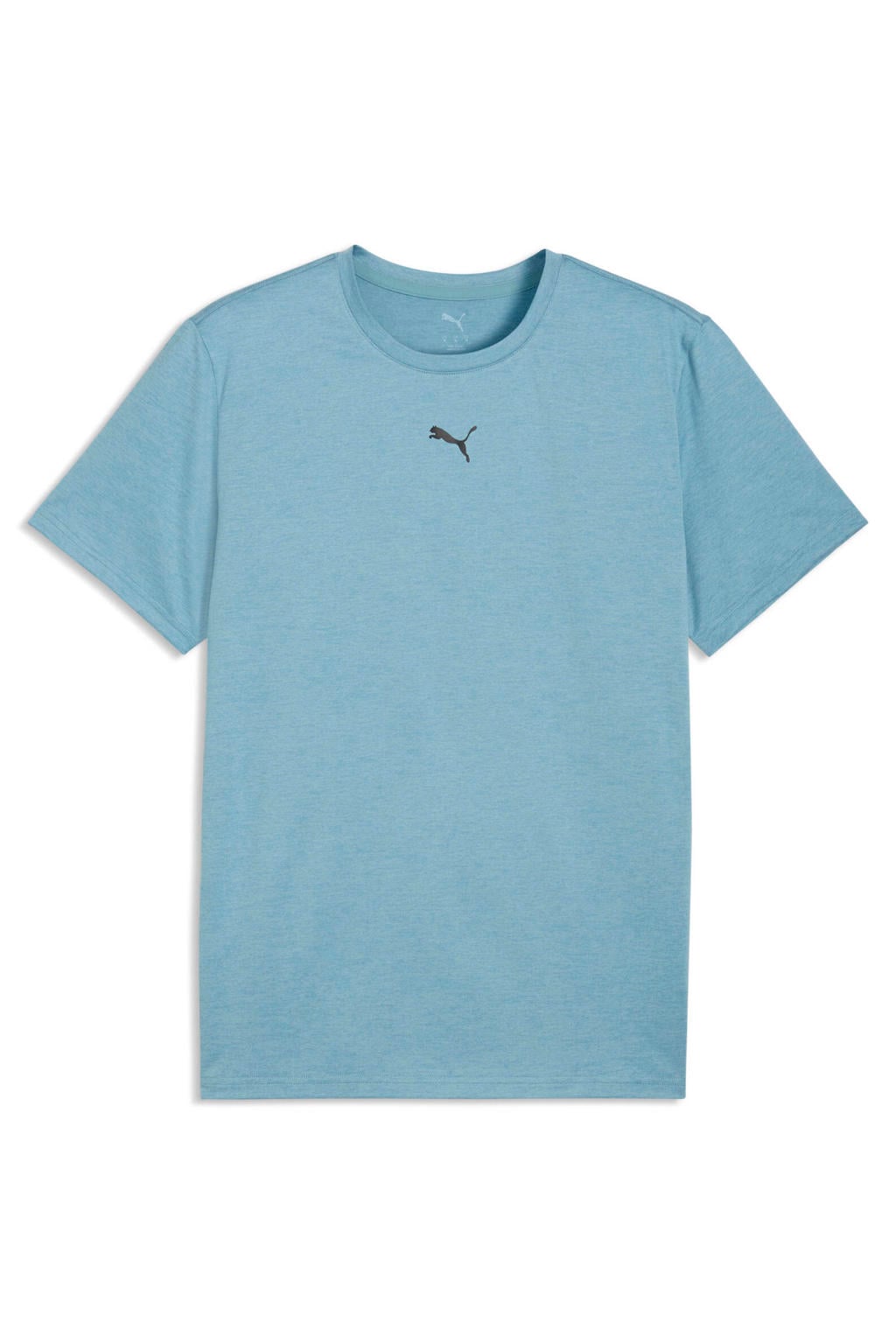 Lichtblauwe heren Puma sportshirt van polyester met korte mouwen en ronde hals