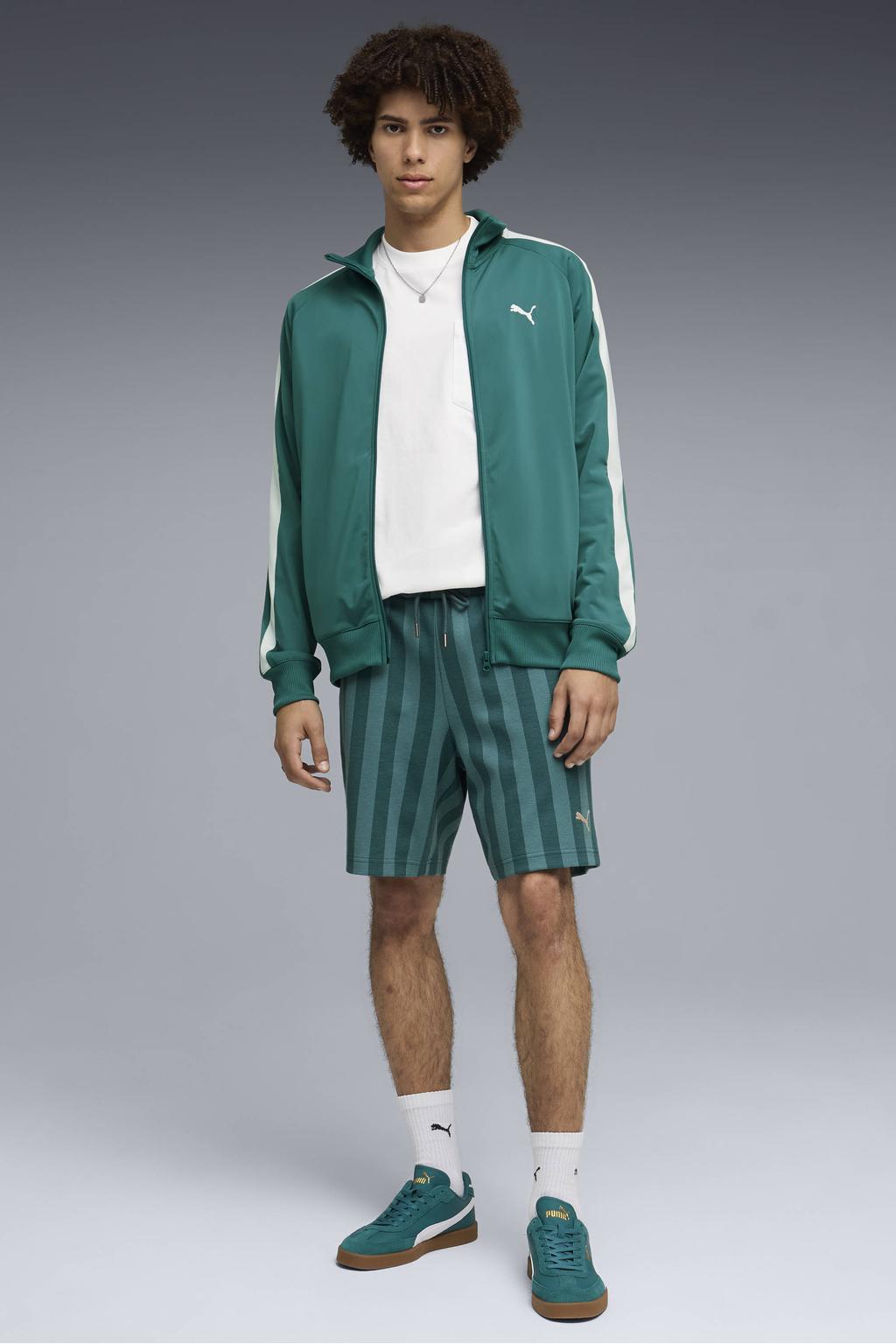 Petrolkleurige heren Puma Class short van katoen met regular fit, regular waist en strepenprint