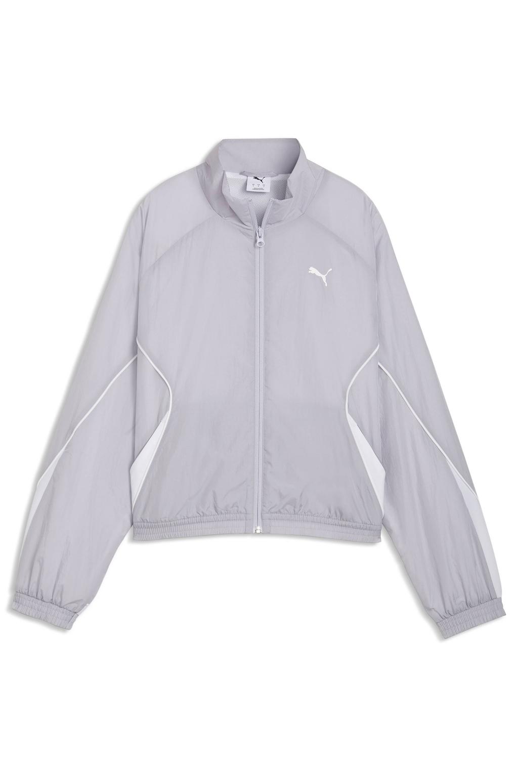 Lichtgrijze dames Puma vest met effen, lange mouwen, opstaande kraag en ritssluiting