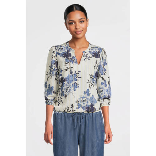 Dreamstar gebloemde blousetop blauw met lurex afbeelding