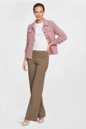 travelstof straight high waist casual broek bruin
