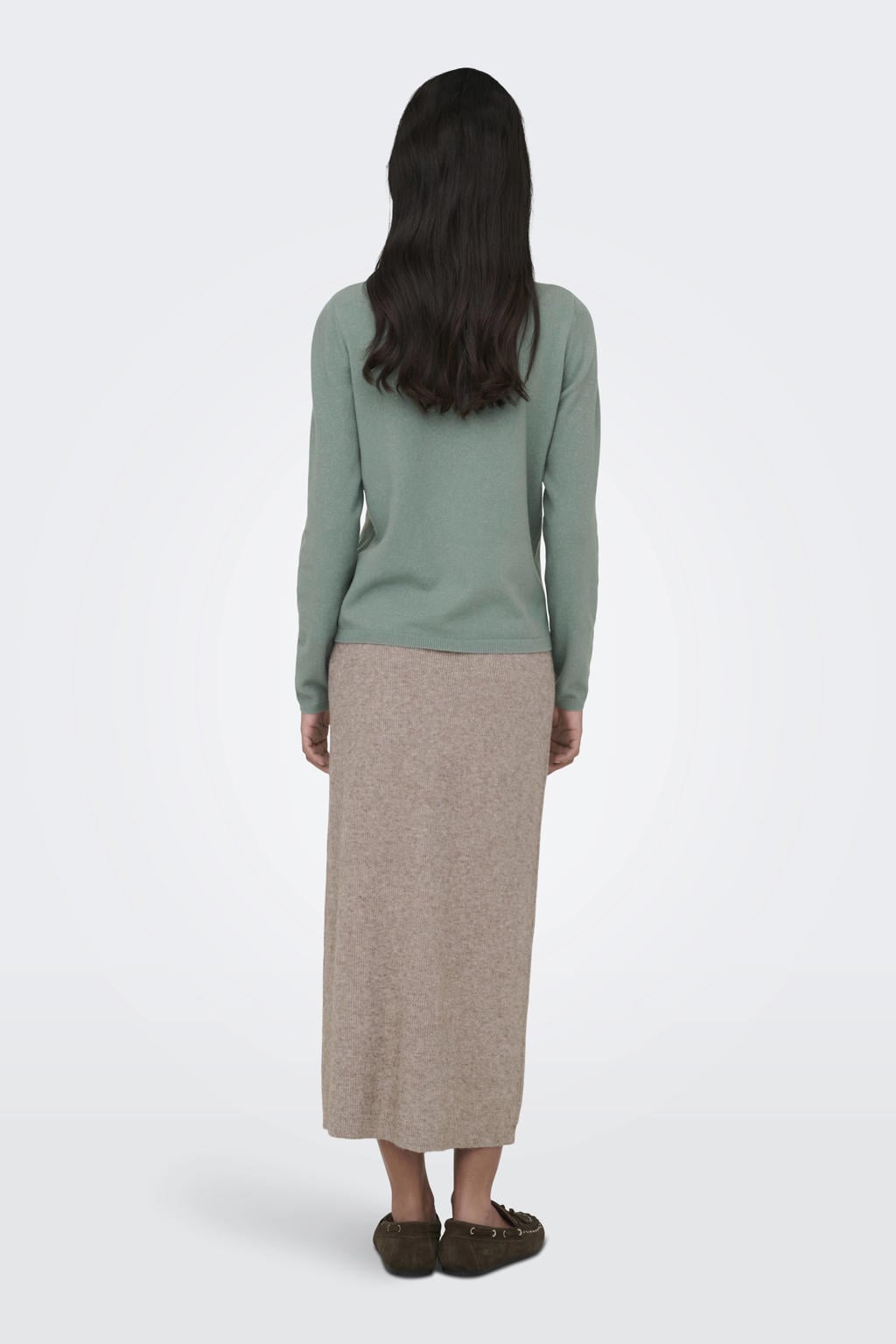 Groene dames ONLY trui gebreid van polyester met effen, lange mouwen en ronde hals