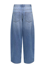 thumbnail: Medium blue denim dames ONLY high waist barrel jeans van denim met rits- en knoopsluiting en effen