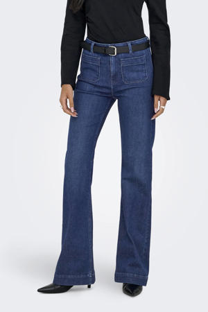 high waist flared jeans dark blue denim