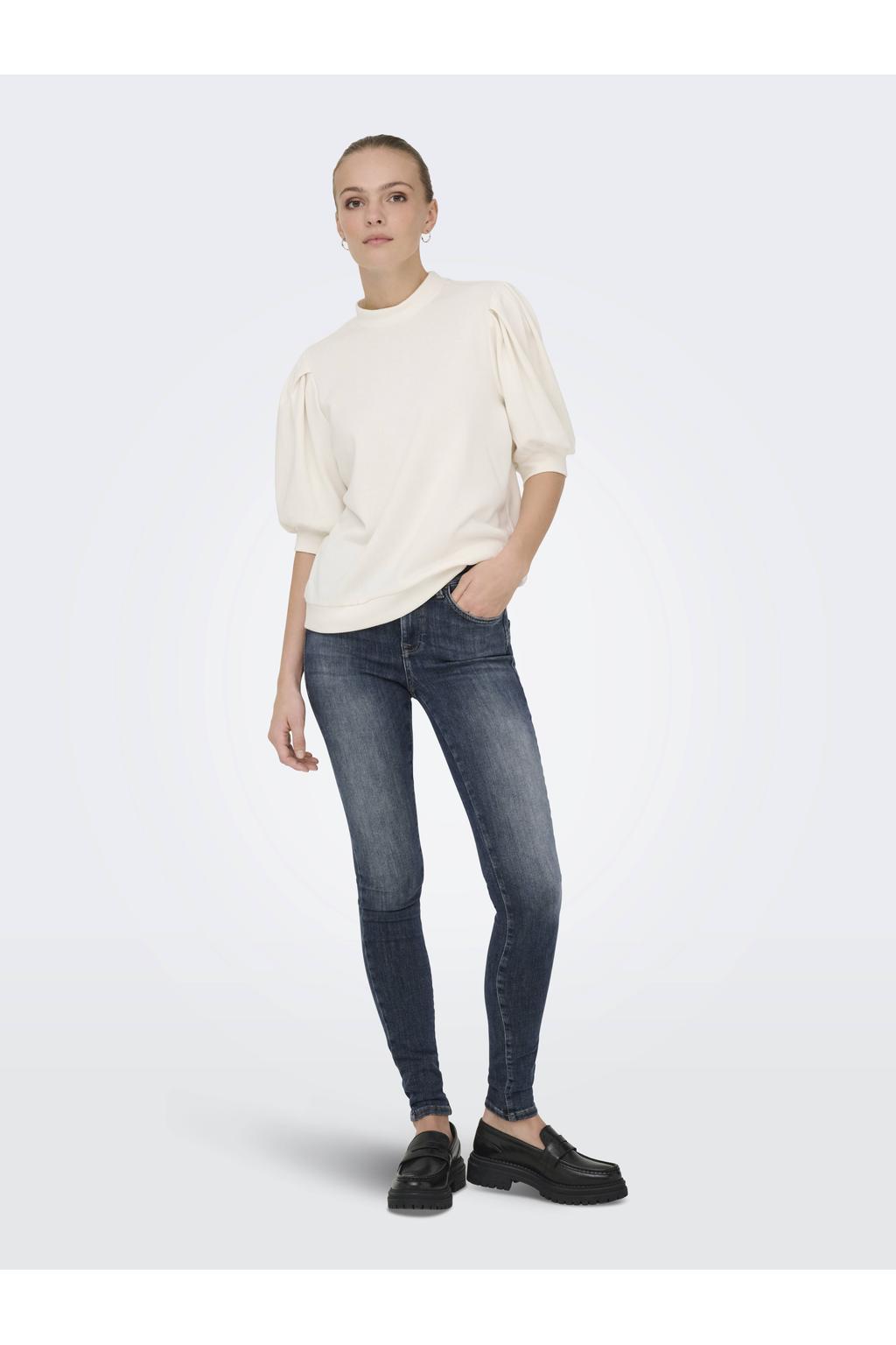 Dark blue denim dames ONLY skinny jeans dark blue van denim met rits- en knoopsluiting en effen