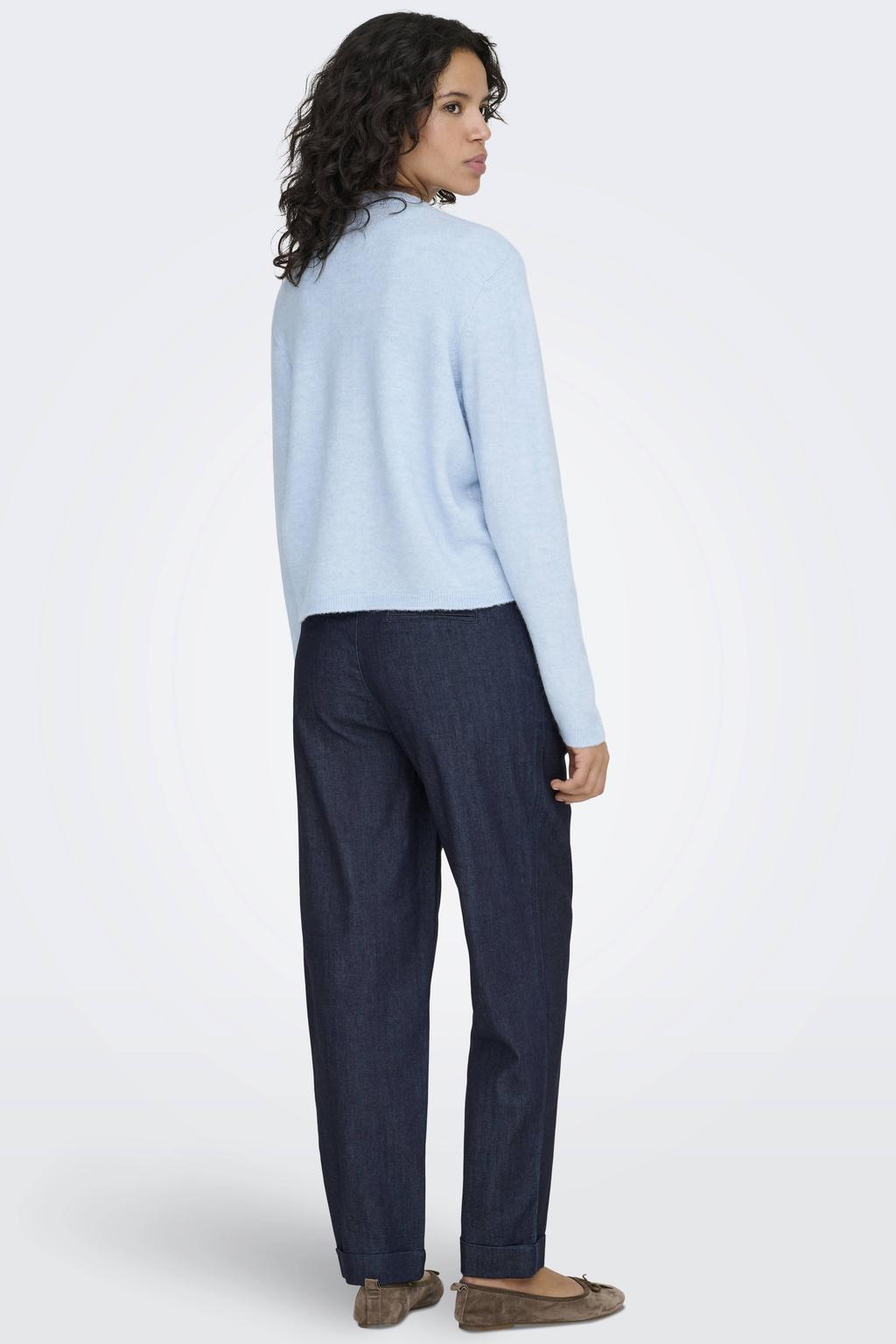 Lichtblauwe dames ONLY vest gebreid van acryl met dip-dye effect, lange mouwen, ronde hals en knoopsluiting