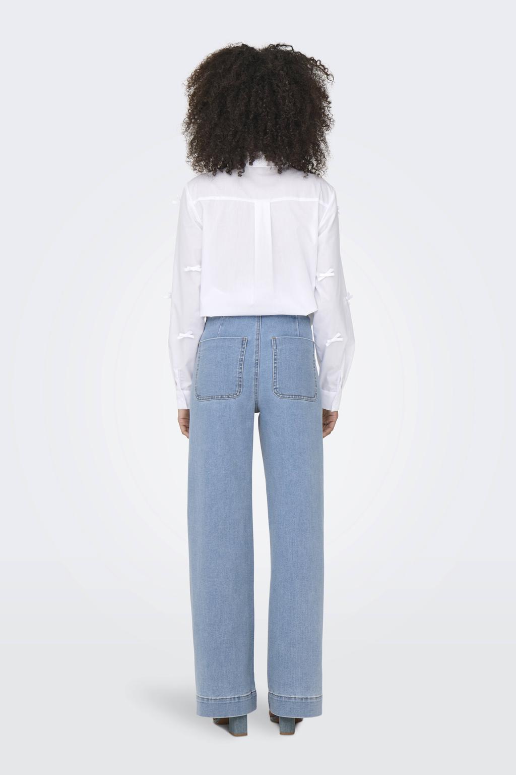 Light blue denim dames ONLY wide leg jeans van denim met rits- en knoopsluiting en effen